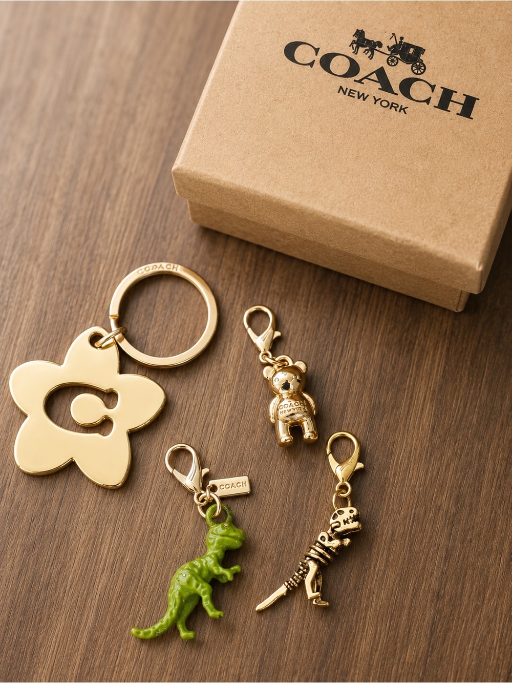 Lot of Authentic Repurposed Coach Charms Keychains + Box